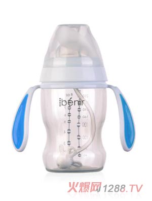 清素250ml寬口自動(dòng)PP奶瓶配變流量奶嘴-藍(lán)色