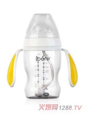 清素250ml寬口自動(dòng)PP奶瓶配變流量奶嘴-黃色