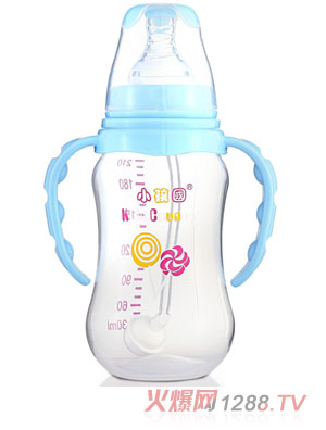 小孩國標(biāo)口自動弧形PP安全奶瓶210 ML藍色