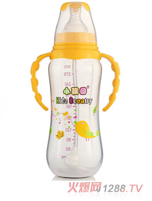 小孩國標(biāo)口自動弧形PP安全奶瓶300 ML黃色