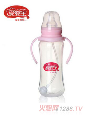 愛嬰寶標口雙柄自動吸管PP奶瓶210ML